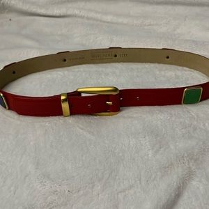 Doncaster red belt with different color leather set into it.